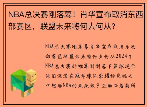 NBA总决赛刚落幕！肖华宣布取消东西部赛区，联盟未来将何去何从？
